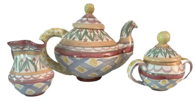RARE MacKenzie-Childs Aalsmeer Tea Set - 3 Pieces 2 With Lids 2003