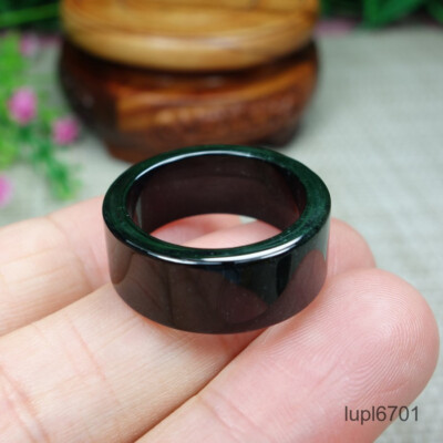 Certified Black green Burma 100% Natural A Jadeite Jade Ring 墨翠 戒指 指环 USA.8#
