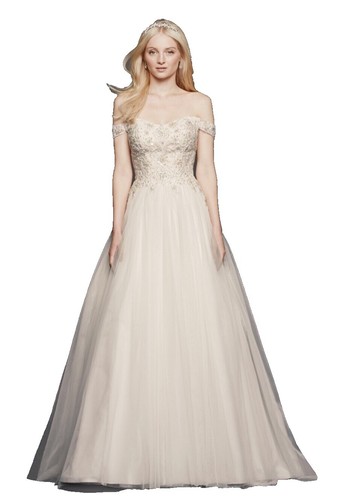 Soft White Oleg Cassini Off the Shoulder Tulle Ballgown Wedding Dress w/  Pearl | eBay