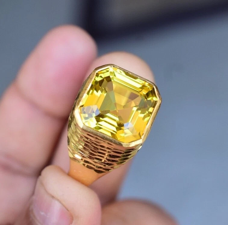 Natürlich Gelbe Saphir 925 Sterlingsilber Ring Hammer Design Certified Für Men - Bild 2 von 4