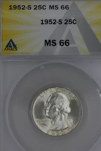 1952-S  .25  ANACS  MS 66   Washington Quarter, Silver 25 Cents (.25)