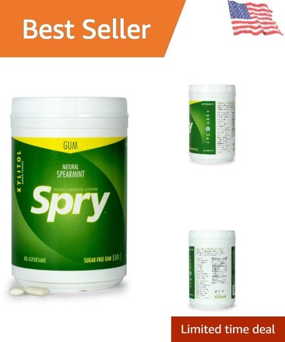 Non-GMO Spearmint Chewing Gum - Aspartame-Free with Xylitol for Fresh Breath