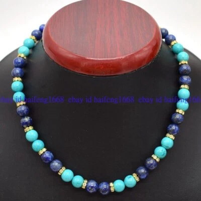 Natürlich 8/10/12mm Blau Türkis & Blau Lapis Lazuli Edelstein Halskette 40-90cm - Bild 1 von 4