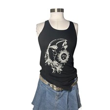 Alex Taylor Originals Black Celestial Moon Sun Graphic Racerback Tank Top S/M