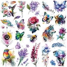 9 Sheets Large 3D Watercolor Temporary Tattoos for Women Girls-Colorful Flower H