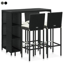 Garden Bar Set with Cushions Poly Rattan High Bar Table & Chair Stools Furniture