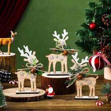 3 Pcs Christmas Tabletop Decorations Wooden Reindeer table Centerpiece Elk Ti...