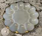 Vintage Anchor Hocking Fire King Milk Glass Deviled Egg Plate Gold Trim