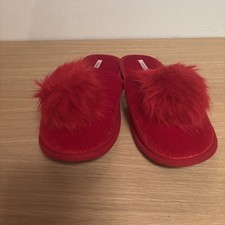 Women’s Victoria Secret Slippers Red Size Small Velvet Pom Pom US Size 5-6
