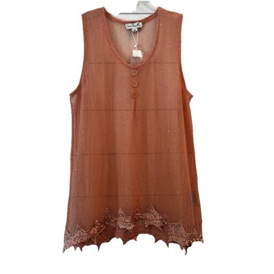 Simply Noelle XXL  Pullover Swim Cover Up Mesh Lace Sparkle Peach NEW Beach