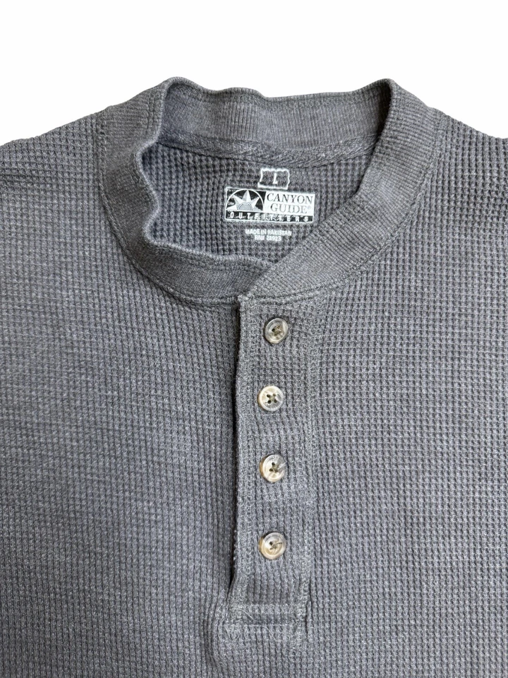 Canyon Guide Outfitters Gray Waffle Henley Long Sleeve Winter Shirt Large - Image 4 of 4