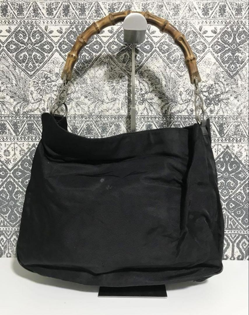 Gucci Bamboo 3754 Shoulder Bag Black Leather Handbag Crossbody