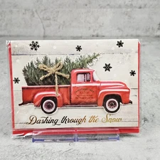 Christmas Greeting Card 3D Red Truck Tree Twine Snow Warm Wishes 5x7
