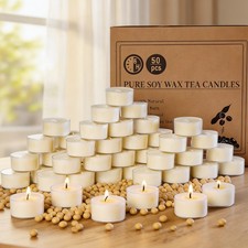 50 Pack Soy Wax Tealights Unscented Tealight Candles 6 Hours Burning Time