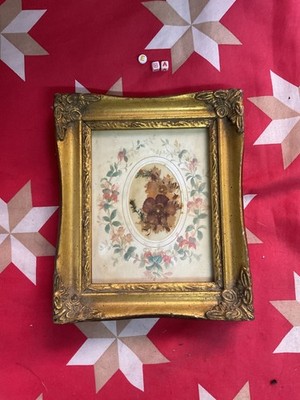 Vintage gerahmte getrocknete gepresste Blumen gerahmt, echte antike KATY GLOCKE