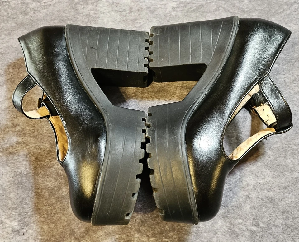 Correa en T Mary Janes Retro Años 90 Y2K Negra Talla 6 Plataforma Tacón Grueso Foto 2 de 4