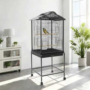 Cage de vol d'oiseau avec support roulant, Cage d'oiseaux avec plateau et roues, Bird Cage