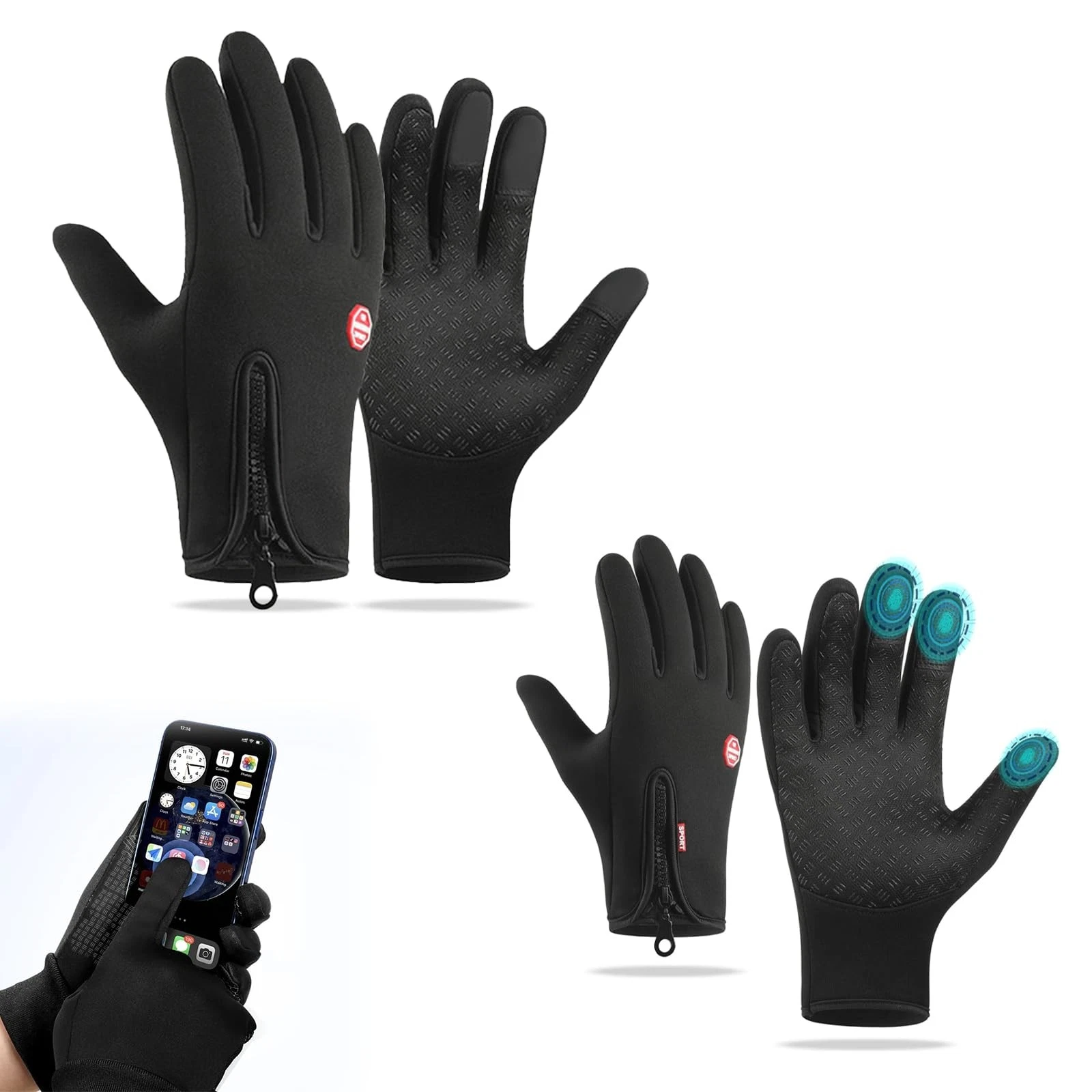 Wsndyjia 2Pairs Ultimate Thermal Driving Gloves, Waterproof Windproof M, Red