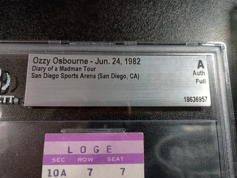 Ozzy Osbourne San Diego 24 de junio 1982 Diario Madman Purple Tour Boleto Beckett BAS Foto 2 de 4