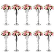 Sliver Vase Centerpiece Table Decorations - 10 Pcs Metal Tabletop Flower Stan...