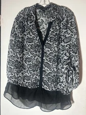 I.N. Studio Women 3 Black & White Career Tunic Top Blouse Front Button