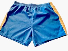 Vintage 70&rsquo;s Men&rsquo;s Towncraft Blue With Yellow Stripe Lined Swim Shorts Size L