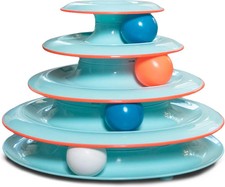 4 Tier Interactive Cat Track Toy With 4 Spinning Balls Non Slip Base Blue Indoor