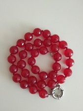 10mm natural faceted red ruby gemstone necklace 16" -UK seller 1a0a