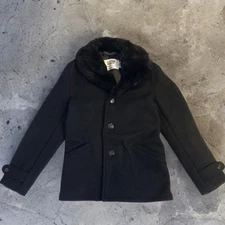 SCHOTT 740N Pea Coat Men S Fur Collar Mouton Trim Wool Black Authentic Y2K