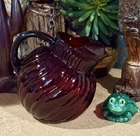 Vintage Anchor Hocking Royal Ruby Red Swirl Tilted Glass Ball Pitcher Holiday US