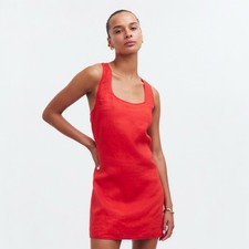Madewell Cross-Back A-Line Mini Dress 100% Linen Size 2 Rouge Keyhole NR350