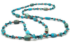 Boho Southwestern Style Turquoise Multi-Stone Colorful Beaded 40" Long Necklace