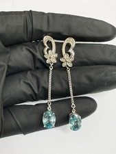 Gems Tv  Sea Blue Ratnakiri Zircon & White Topaz 9k White Gold Drop Earrings