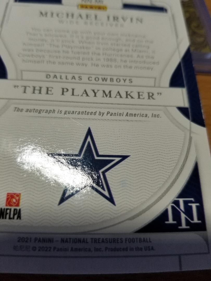 2021 National Treasures Michael Irvin Notable Nicknames "The Playmaker" Auto /49 view 8
