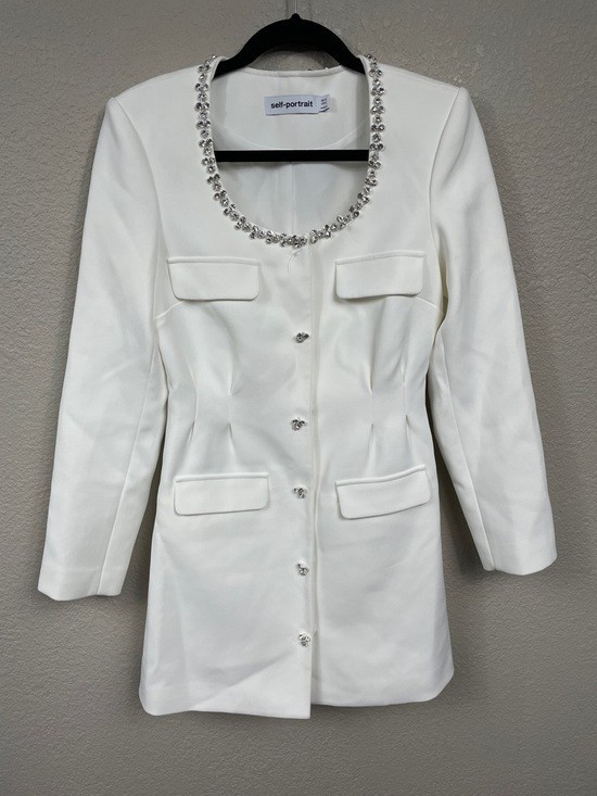 knee length dresses for ladies Self-Portrait - White Pointelle Diamante Knit Mini Dress main image 1