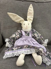 Vintage Rag Doll Bunny Rabbit In Apron & Dress Handmade Farmhouse