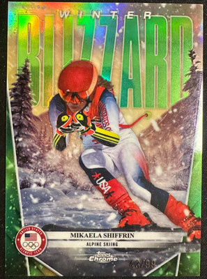 MIKAELA SHIFFRIN 2026 TOPPS CHROME US OLYMPIC GREEN WINTER BLIZZARD #43/99 #WB-3