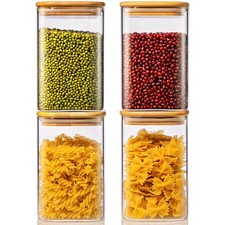 42oz - 4 Pack Square Glass Jars with Bamboo Lids, Food 4