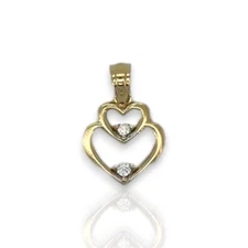 Double Heart Cz Pendant - 10K Yellow Gold
