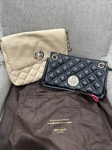 Kate Spade New York beige UND schwarz Leder Kettenriemen gesteppt Schultertasche
