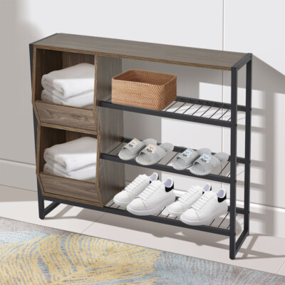 Industrial Shoe Storage Bench Vintage Metal Rack Shoes Stand Hallway  Furniture UK