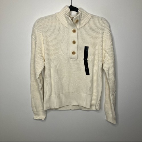 NWT BANANA REPUBLIC Cream Knit Button Collar Sweater Medium