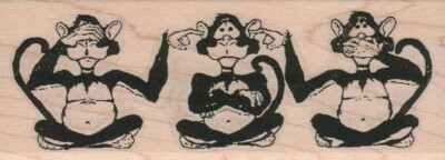 Monkey Trio 1 3/4 x 4 1/4'' Rubber Stamp, See No Evil Stamp