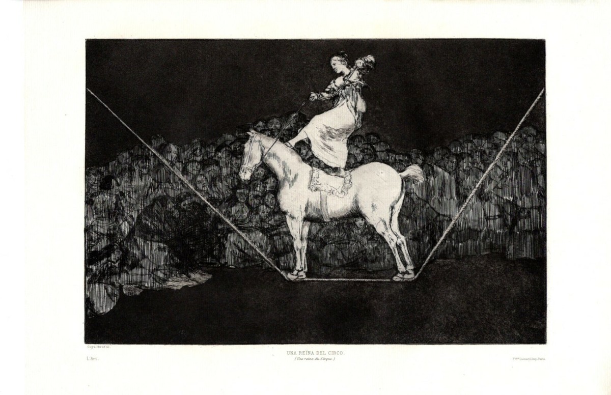CIRCUS Una Reina del Circo Goya 1877 RARE/ Etching Antique Art