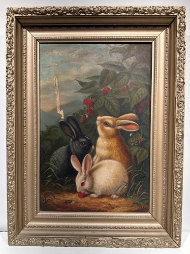 Rabbit Bunny 1894 Philadelphia antique oil painting Rabbits | eBay