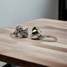 (2 Pieces) Motorcycle Metal Helmet + Bike Keychain Gift for Bike Enthusiasts