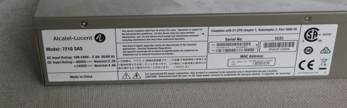 NOKIA Alcatel-Lucent 7210 SAS-M 24-Port Service Access Switch, 48
