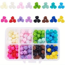 1Box about 160pcs 16 Colors Rose Flowers Beads Buttons Flat Base Resin