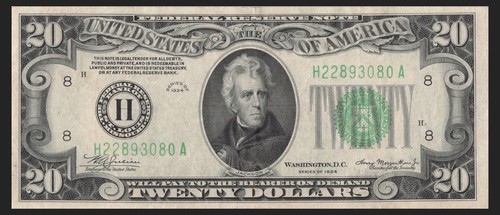 1934 St Louis Twenty Dollar Bill H22893080A Back Plate H9 386 Mule Note - Picture 7 of 11