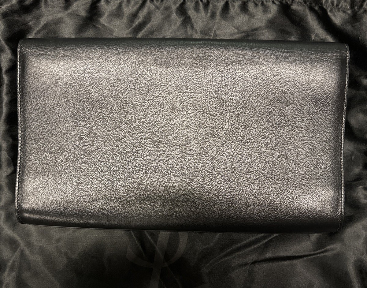 YVES SAINT LAURENT Clutch Bag YSL Logo Leather Dark Unisex